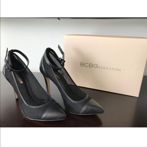 New BCBG black pumps pointed toe ankle strap.